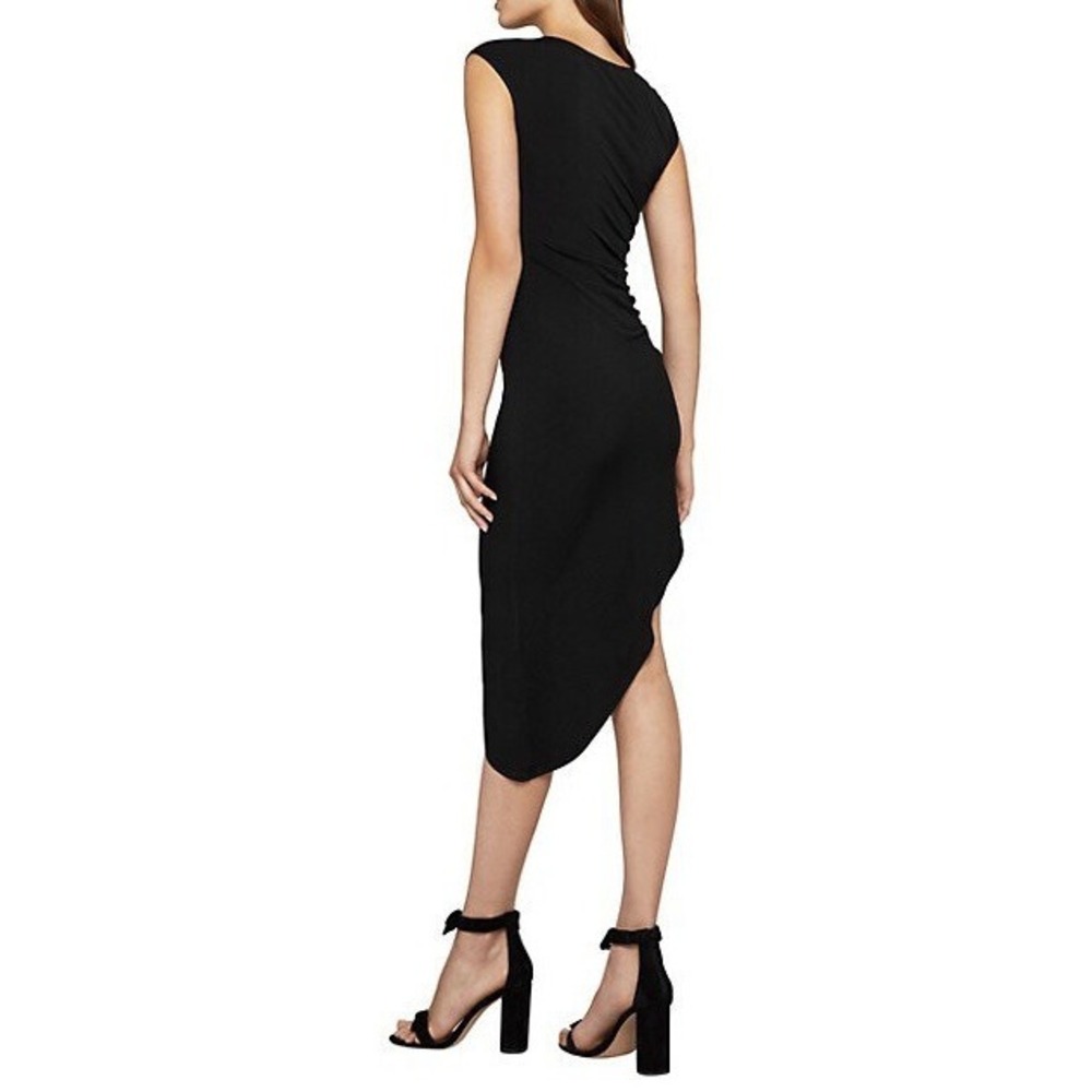 BCBGeneration Womens Sheath Dress Black Asymmetric Ruched MIDI Cap Sleeve M
